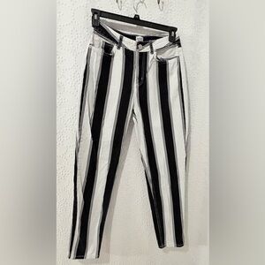 Navy & White Vertical Stripe Mom Jeans High Rise Straight Leg Retro Chic 90s